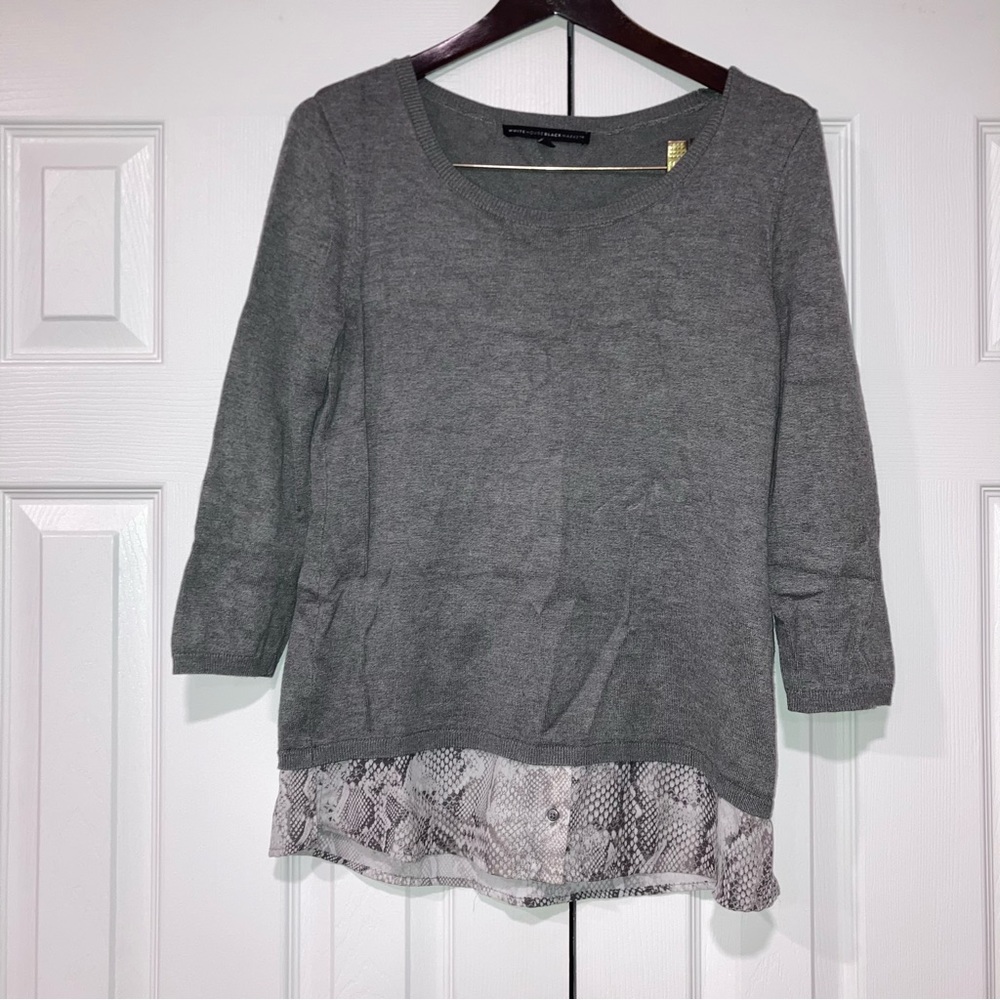 White House Black Market Womens Sweater Top Snake Print Hems Gray Small